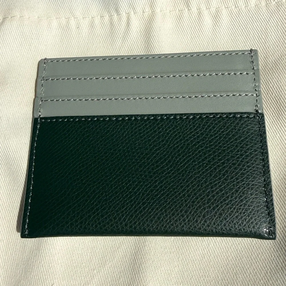 Fendi Green & Light Gray Leather Card Case with Gold FF Emblem - Picture 3 of 7